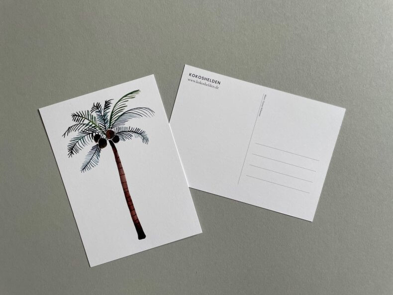 Postkarte-Palme-Vorderseite-Rückseite